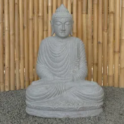 Sitzender Buddha aus Riverstone in Dhyana-Stellung - Geste der Meditation, H. 80cm. 